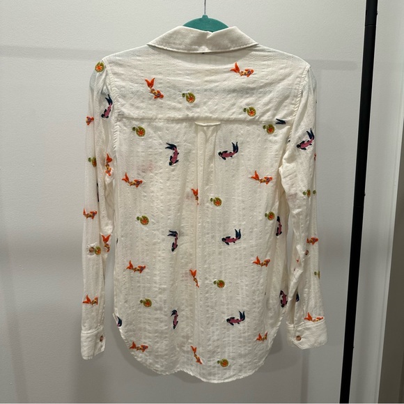 Anthropologie White Shirt with Colorful Embroidery - Picture 3 of 4